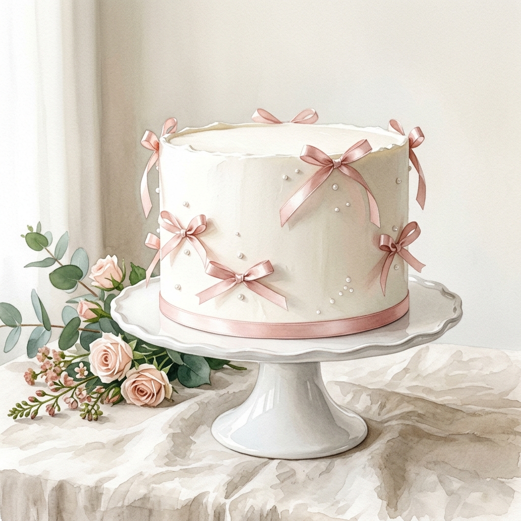 Birthday Cake with Pink Ribbon Bows
